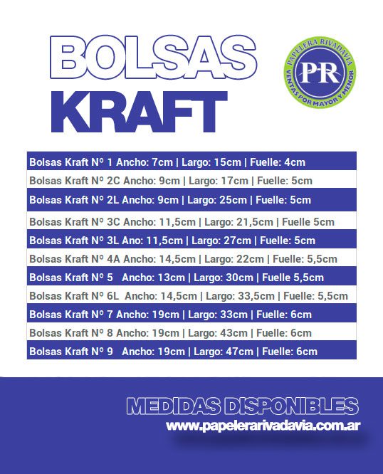 Medidas Bolsas de papel kraft